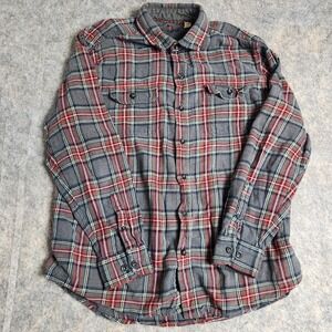 Woolrich Flannel Shirt Men L Red Gray Scotch Plaid Long Sleeve Button Up Outdoor